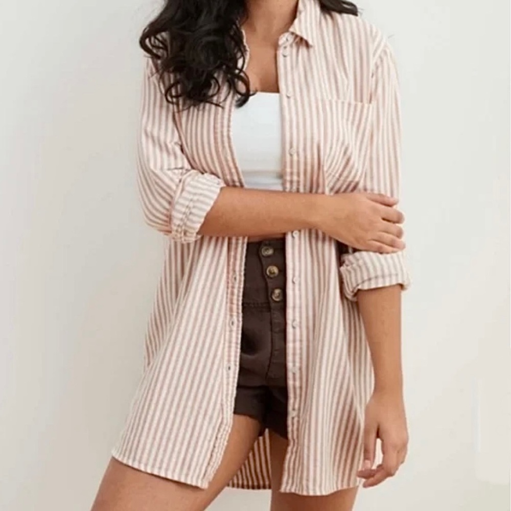 Aerie striped oversized button down shirt dress size XS